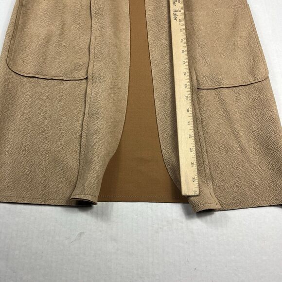 Tahari Womens Faux Leather Jacket Brown Open Front Mid Length Relaxed Fit XS - Picture 7 of 12